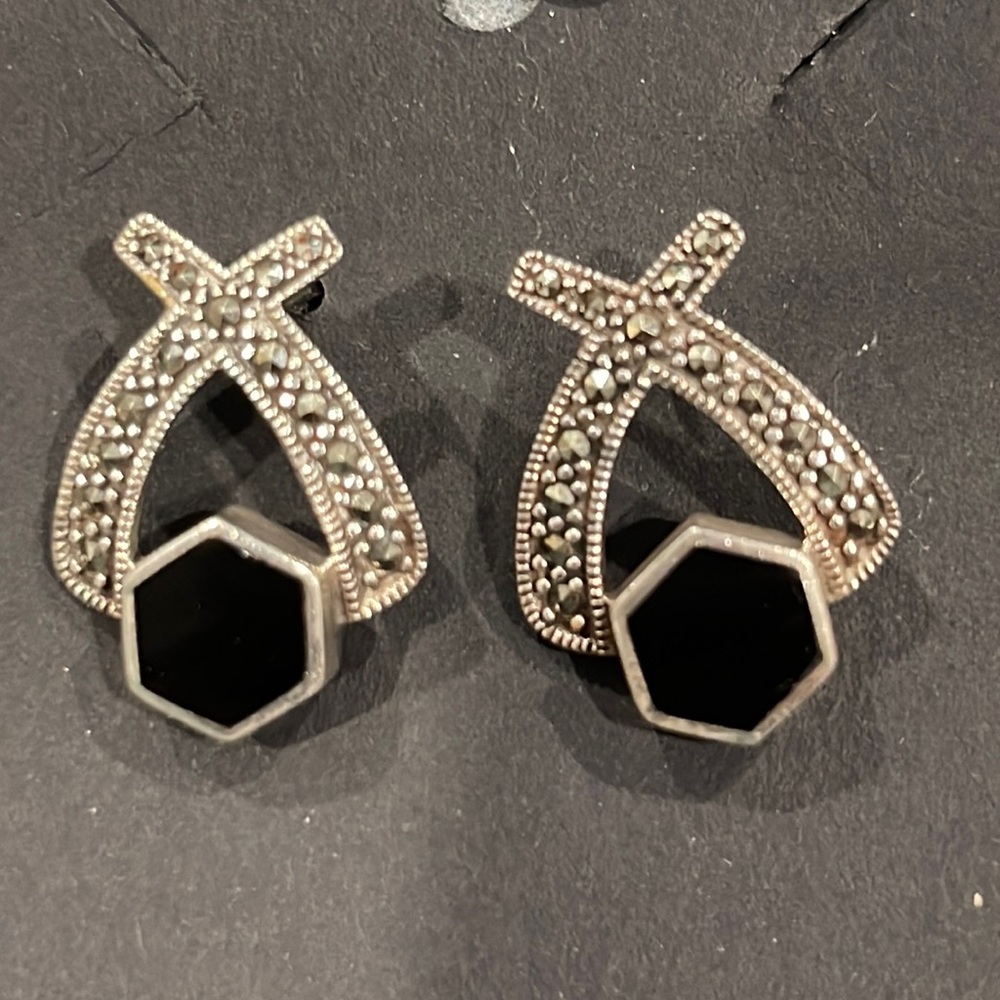 Marcasite Onyx Earrings 925